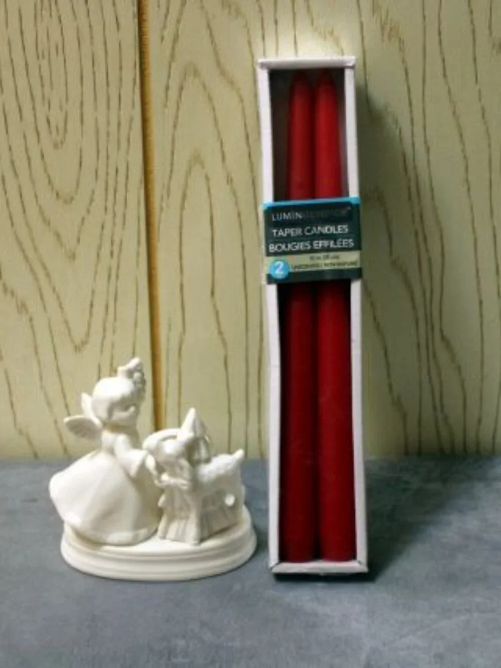 Vintage Colonial Candle Angel with Deer Candleholder with Taper Candles